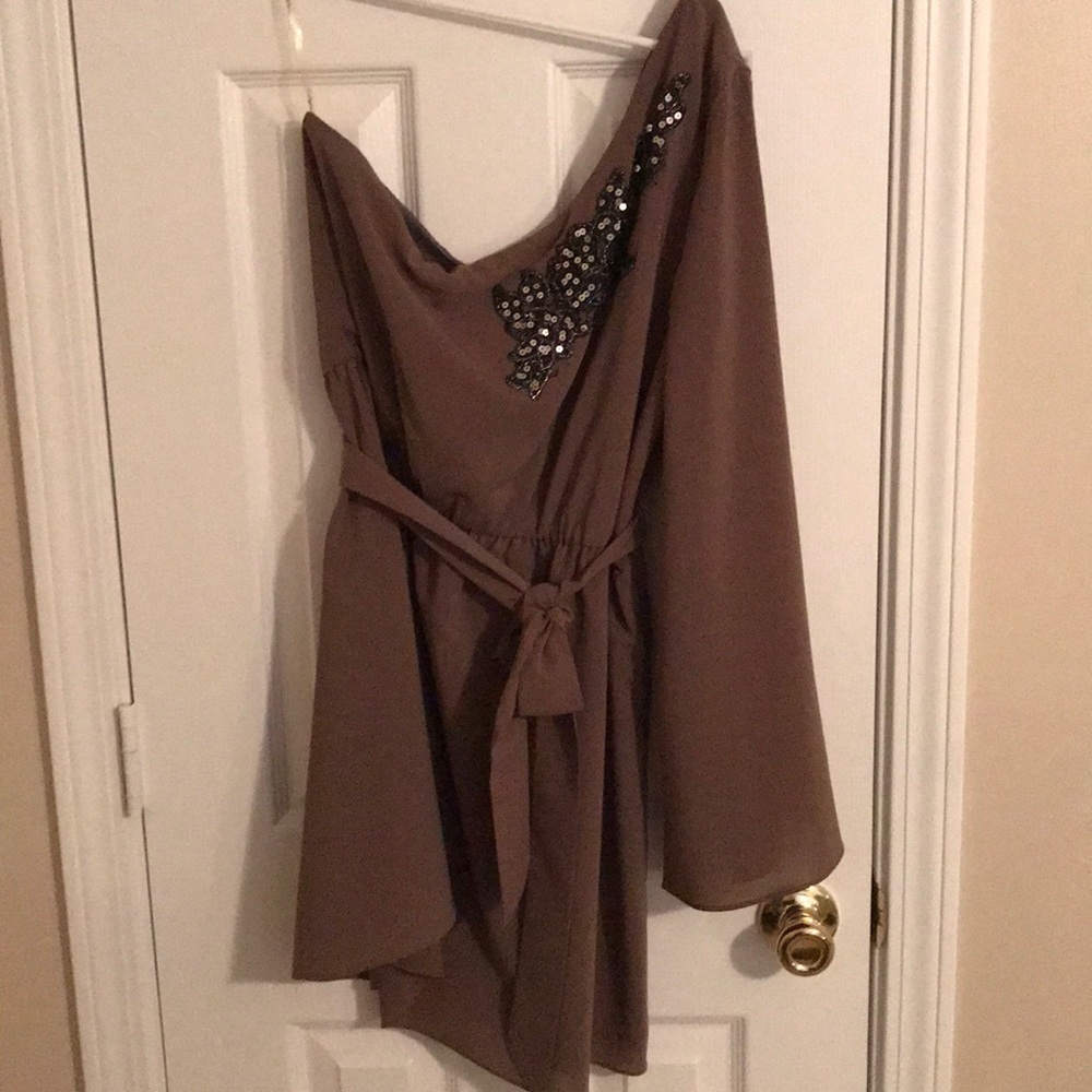 One shoulder mocha colored dress
